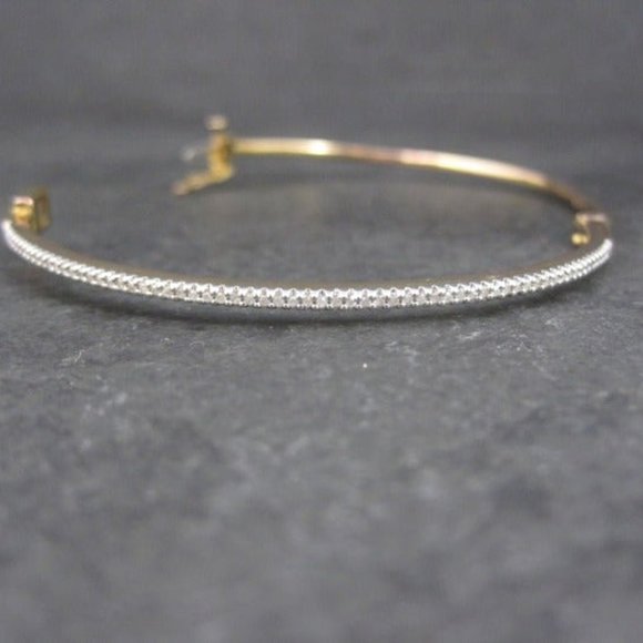 14K ROSE Gold Vermeil Sterling Diamond Bangle Bracelet 7 Inches Macys - Picture 2 of 16
